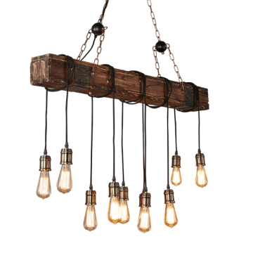 Lustre perlé en bois naturel décoration vintage industrielle éclairage suspension lampe